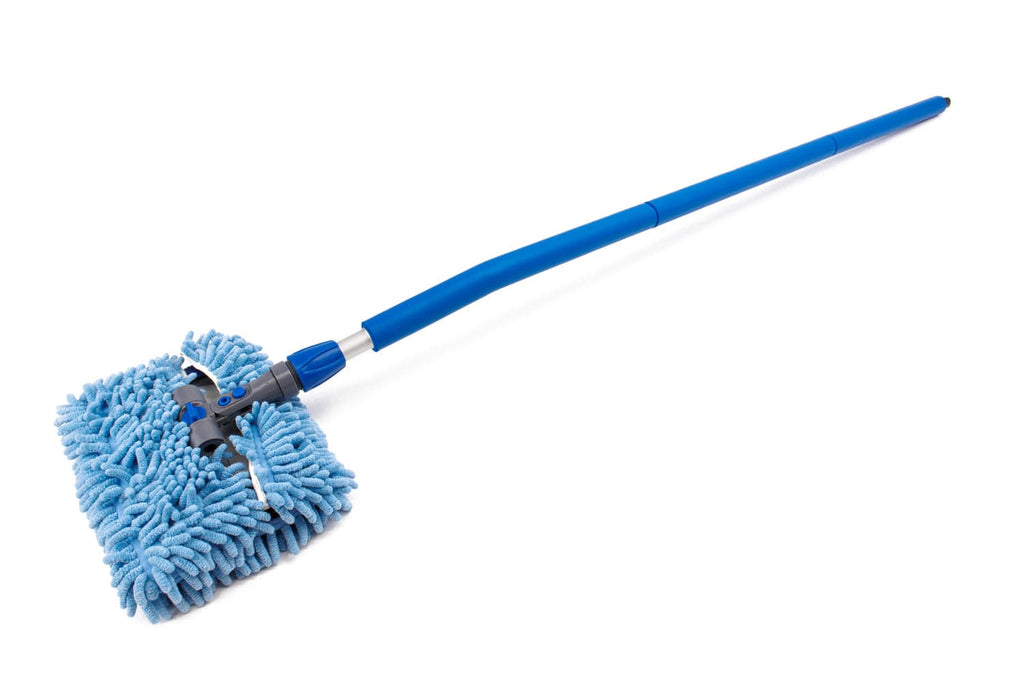 Autofiber [Mitt on A Stick Pro] Adjustable Wash Tool with 61 Angled Pole Monster Plush - Blue / 8 Degree Bend End